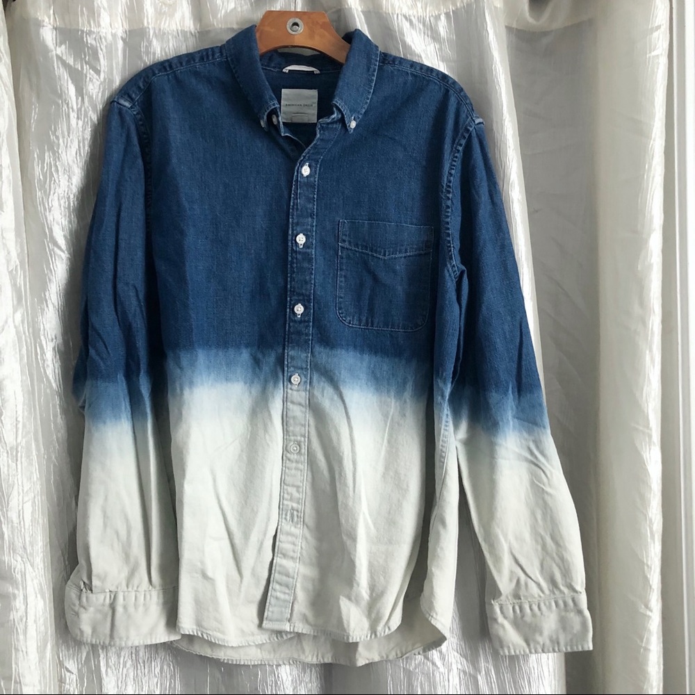 Mens large dip bleach chambray button down